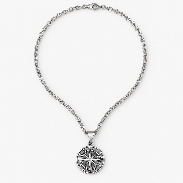 Stainless Steel Compass Pendant Necklace