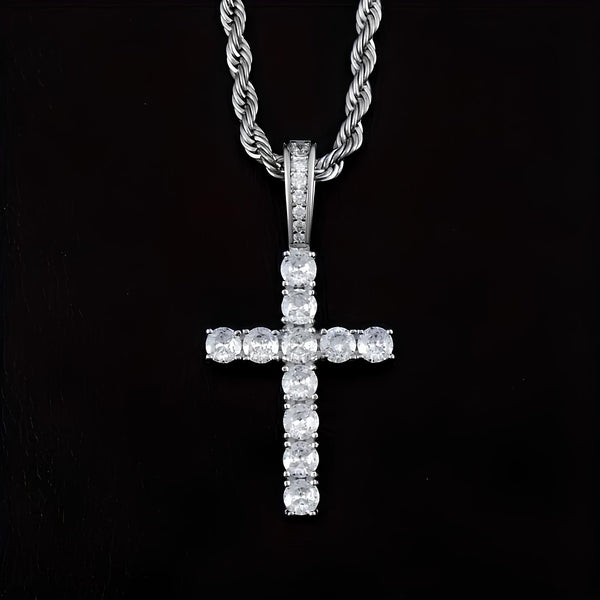 WHITE SILVER CROSS PENDANT CHAIN  - STAINLESS STEEL